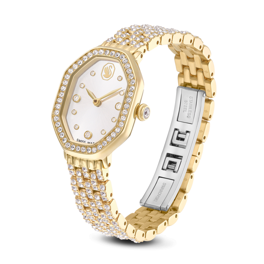 swarovski dextera octagon watch  swiss made  metal bracelet  gold tone  gold tone finish