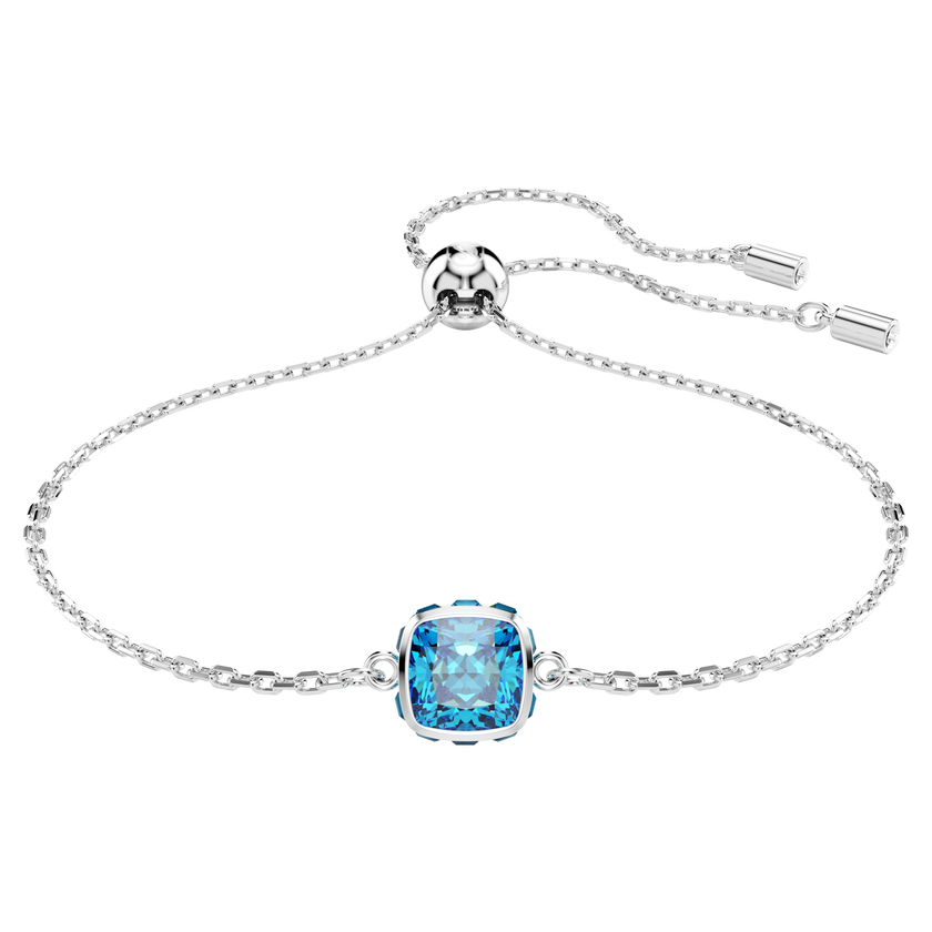 swarovski birthstone bracelet  square cut  december  blue  rhodium plated