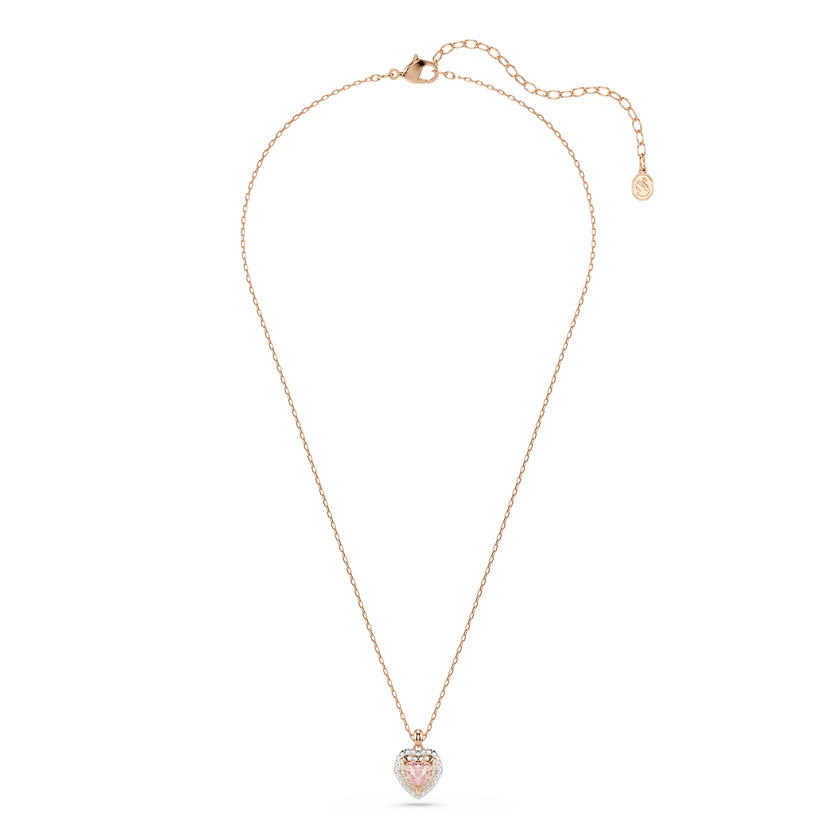 swarovski one pendant  heart cut  pav   heart  pink  mixed metal finish