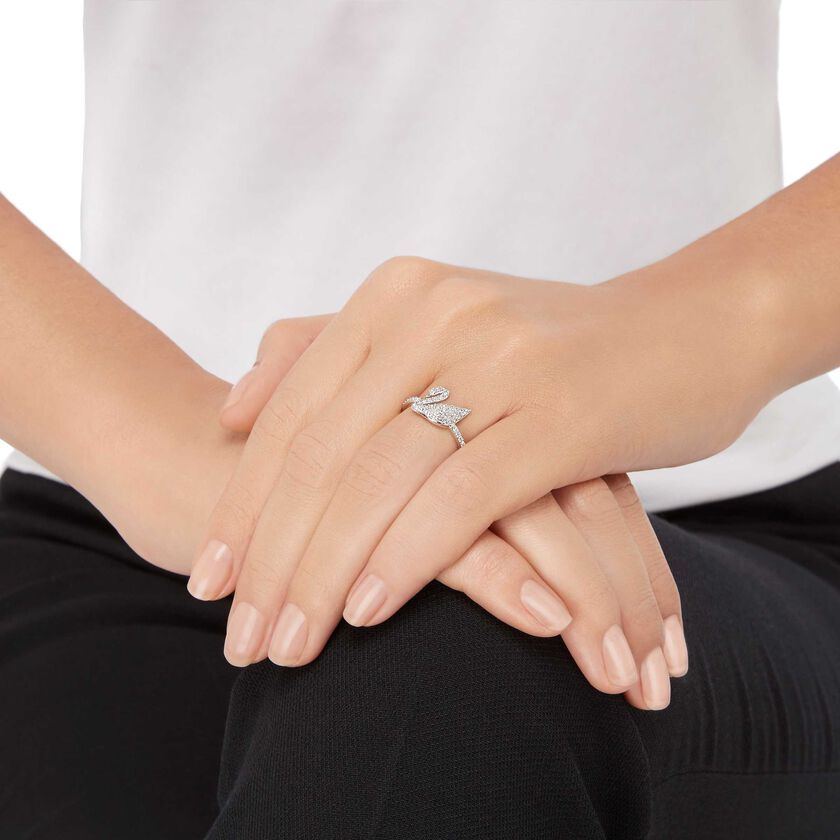 swarovski iconic swan ring  white  rhodium plated