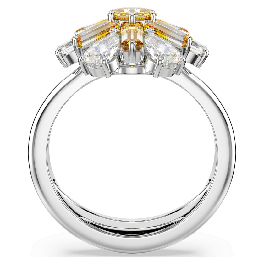 swarovski idyllia cocktail ring  mixed cuts  flower  yellow  rhodium plated