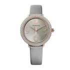 Crystal Frost Watch, Leather Strap, Gray, Rose-gold tone PVD