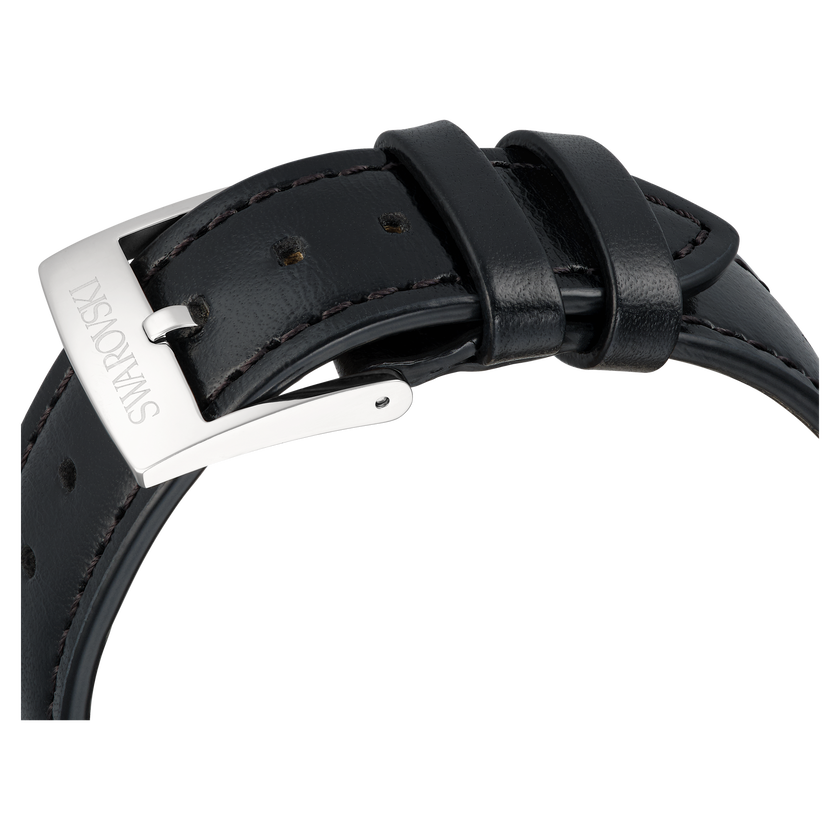swarovski dextera tachymetre watch  swiss made  leather strap  silver tone  stainless steel