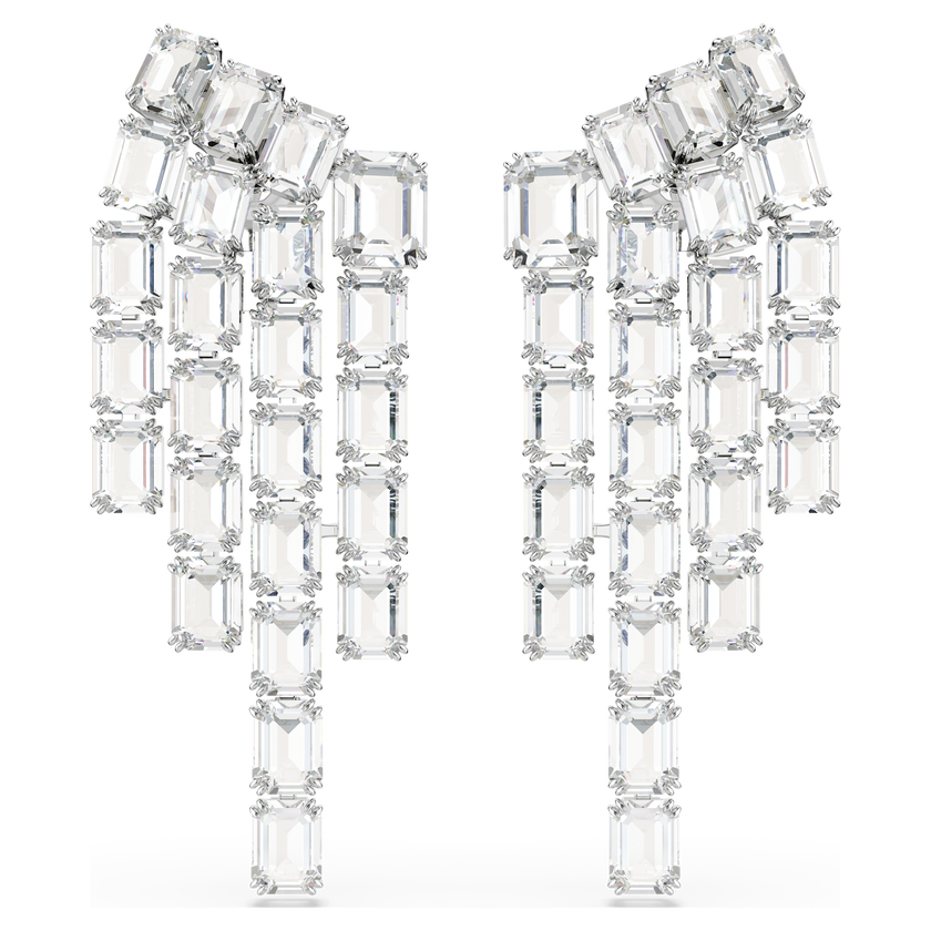 swarovski millenia clip earrings  octagon cut  chandelier  white  rhodium plated