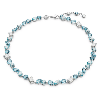 Gema necklace, Mixed cuts, Blue, Rhodium plated swarovski gema necklace  mixed cuts  blue  rhodium plated
