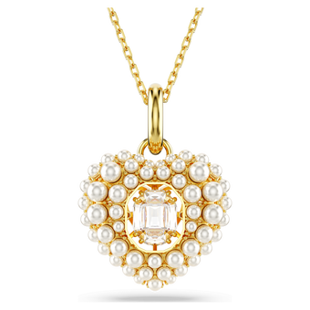 swarovski idyllia pendant  crystal pearl  heart  white  gold tone plated