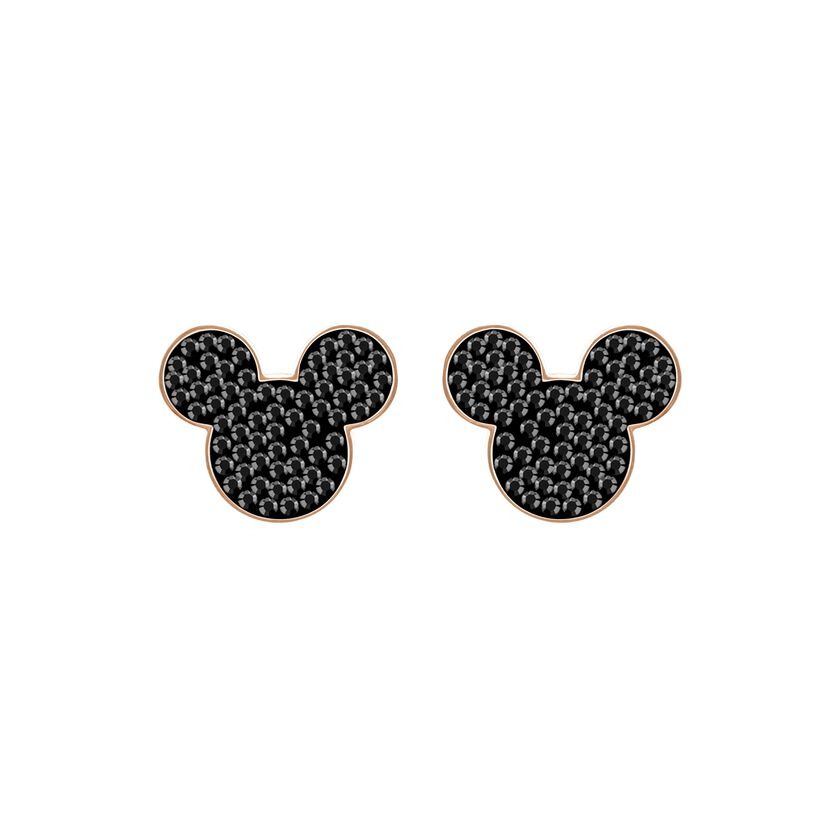 Mickey & Minnie Pierced Earrings, Black, Rose Gold Plating