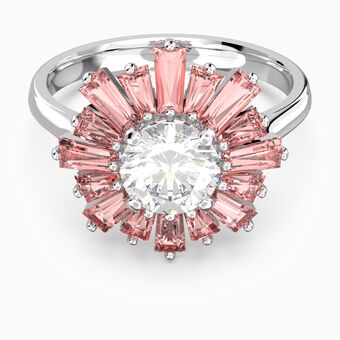 Sunshine ring, Pink, Rhodium plated