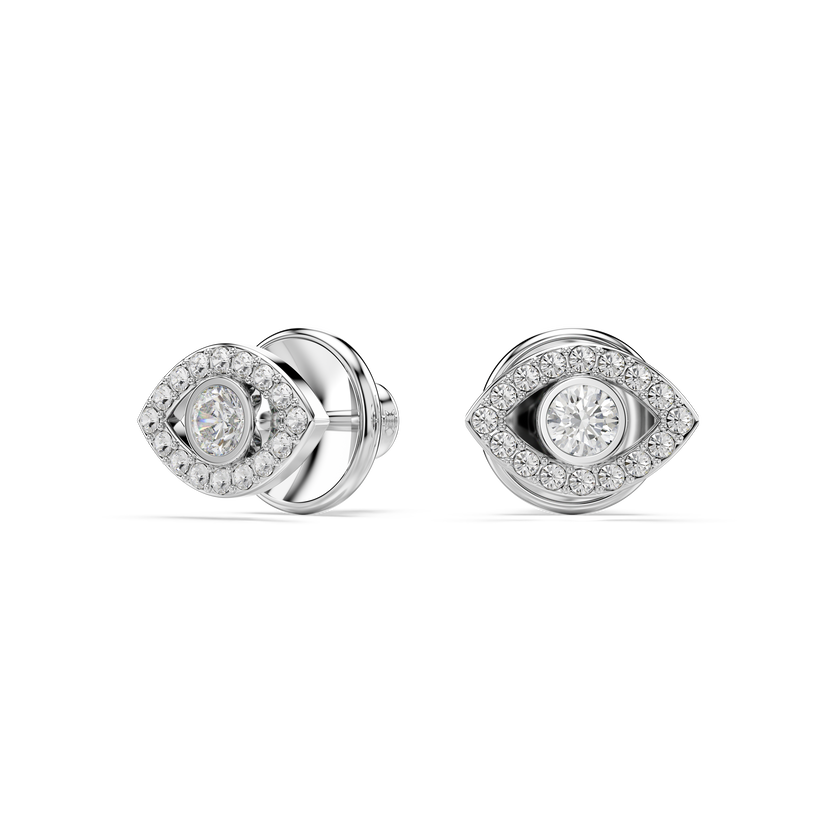 swarovski luckily stud earrings  round cut  pav   eye  white  rhodium plated