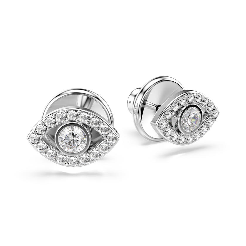 swarovski luckily stud earrings  round cut  pav   eye  white  rhodium plated