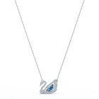 Dancing Swan Necklace, Blue, Rhodium plated