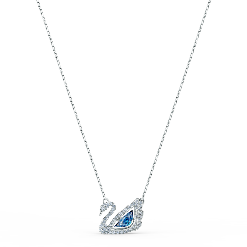 Dancing Swan Necklace, Blue, Rhodium plated
