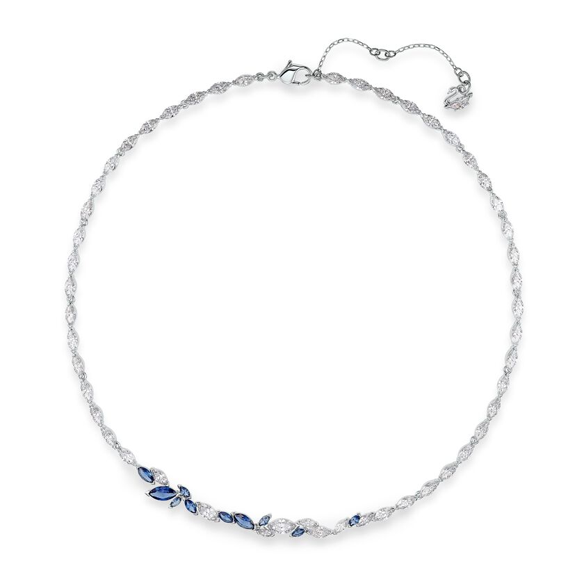Louison Necklace, Blue, Rhodium plated