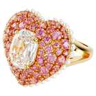 swarovski idyllia cocktail ring  octagon cut  crystal pearls  heart  pink  gold tone plated