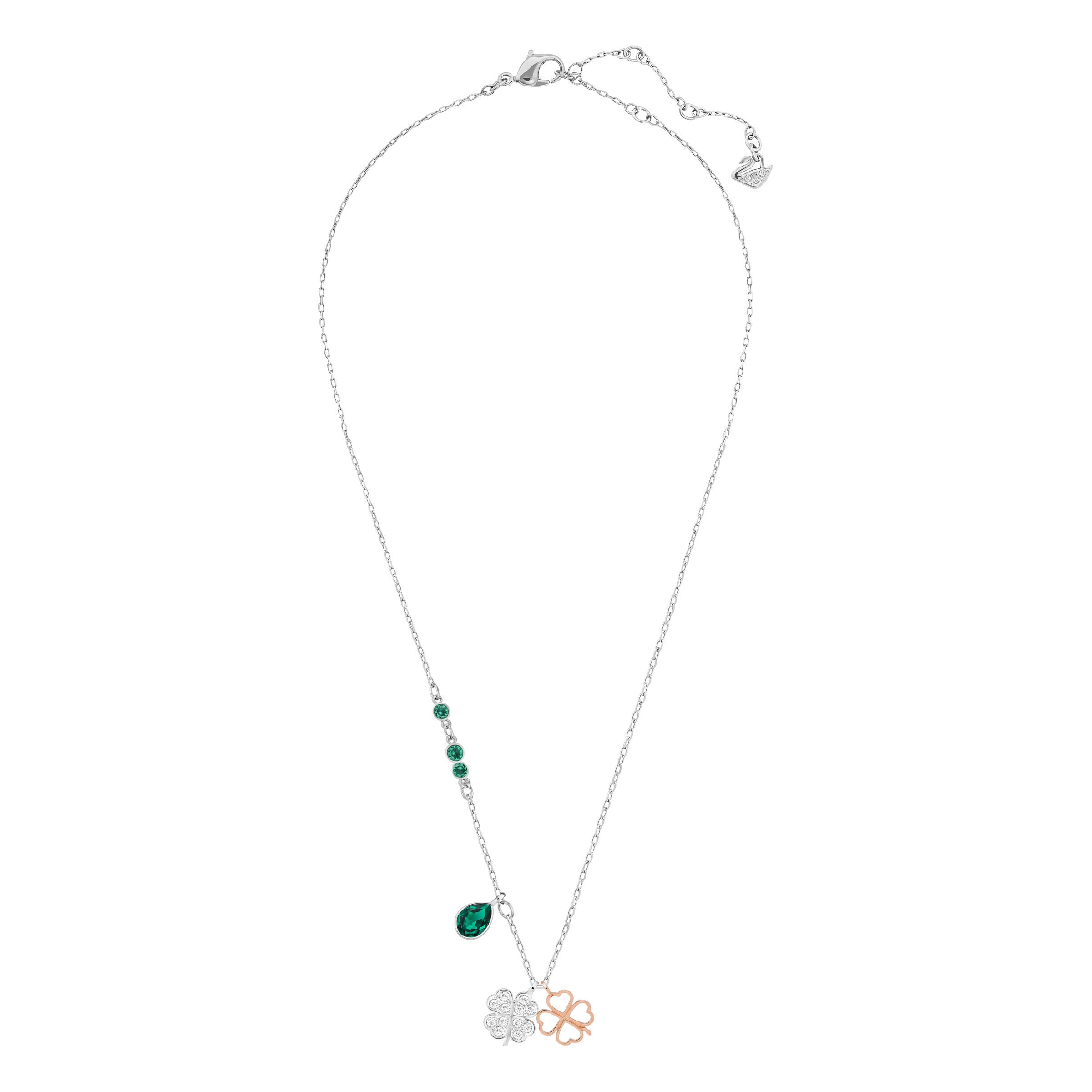 swarovski symbolic pendant  clover  green  mixed metal finish