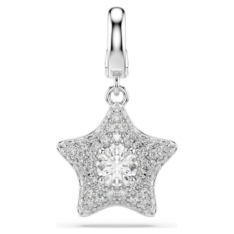swarovski sublima charm  round cut  star  white  rhodium plated