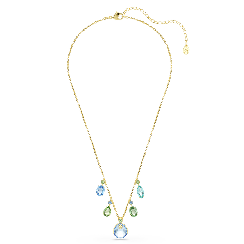 swarovski gema necklace  mixed cuts  drop  multicolored  gold tone plated