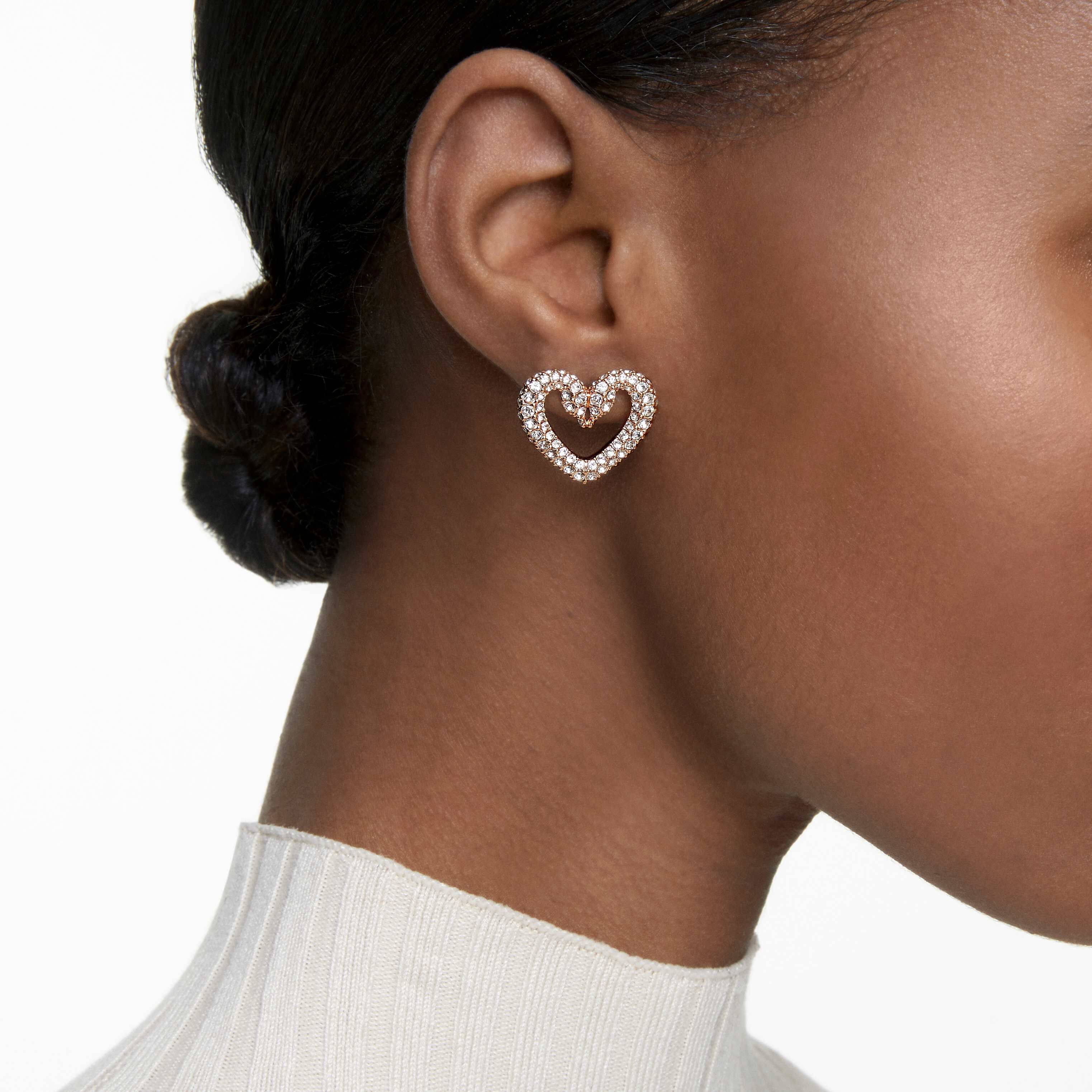 Buy Swarovski Una stud earrings Heart Small White Rose gold tone plated