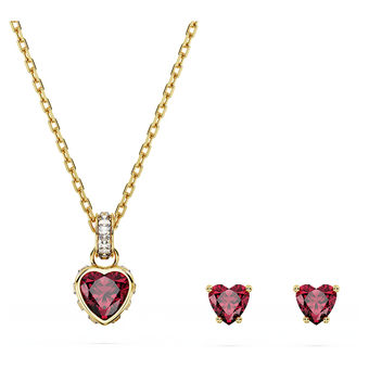 swarovski chroma set  heart  red  gold tone plated