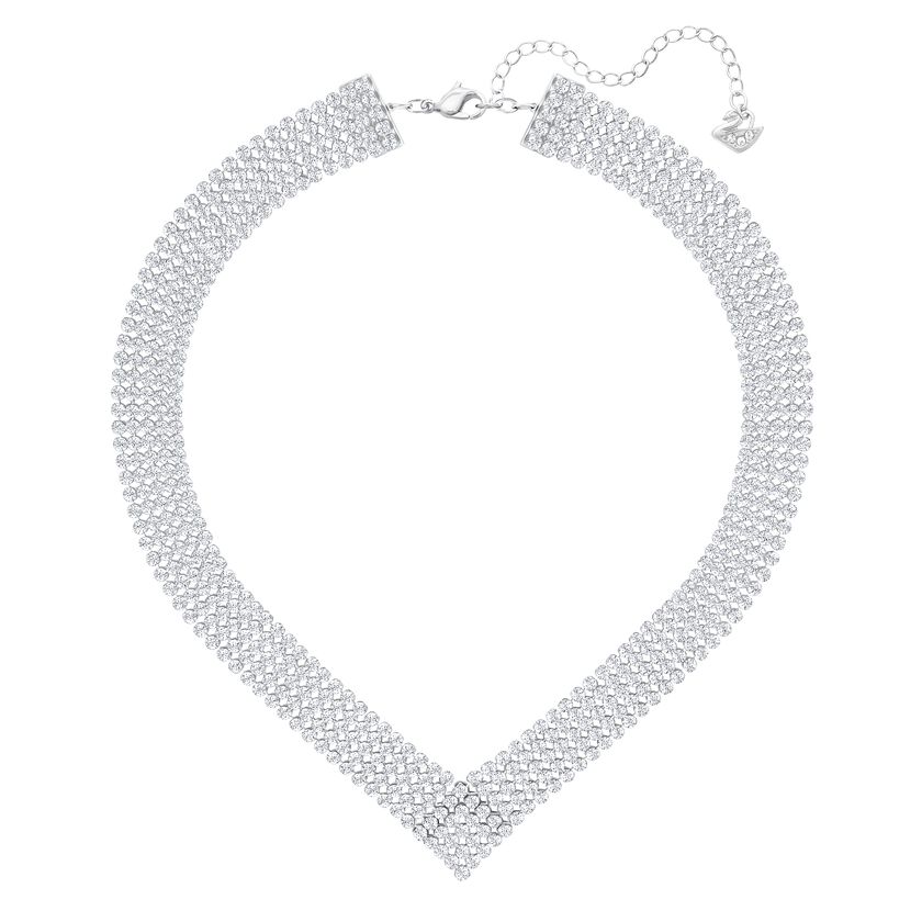 Fit Necklace, V Shaped, White, Palladium Plated
