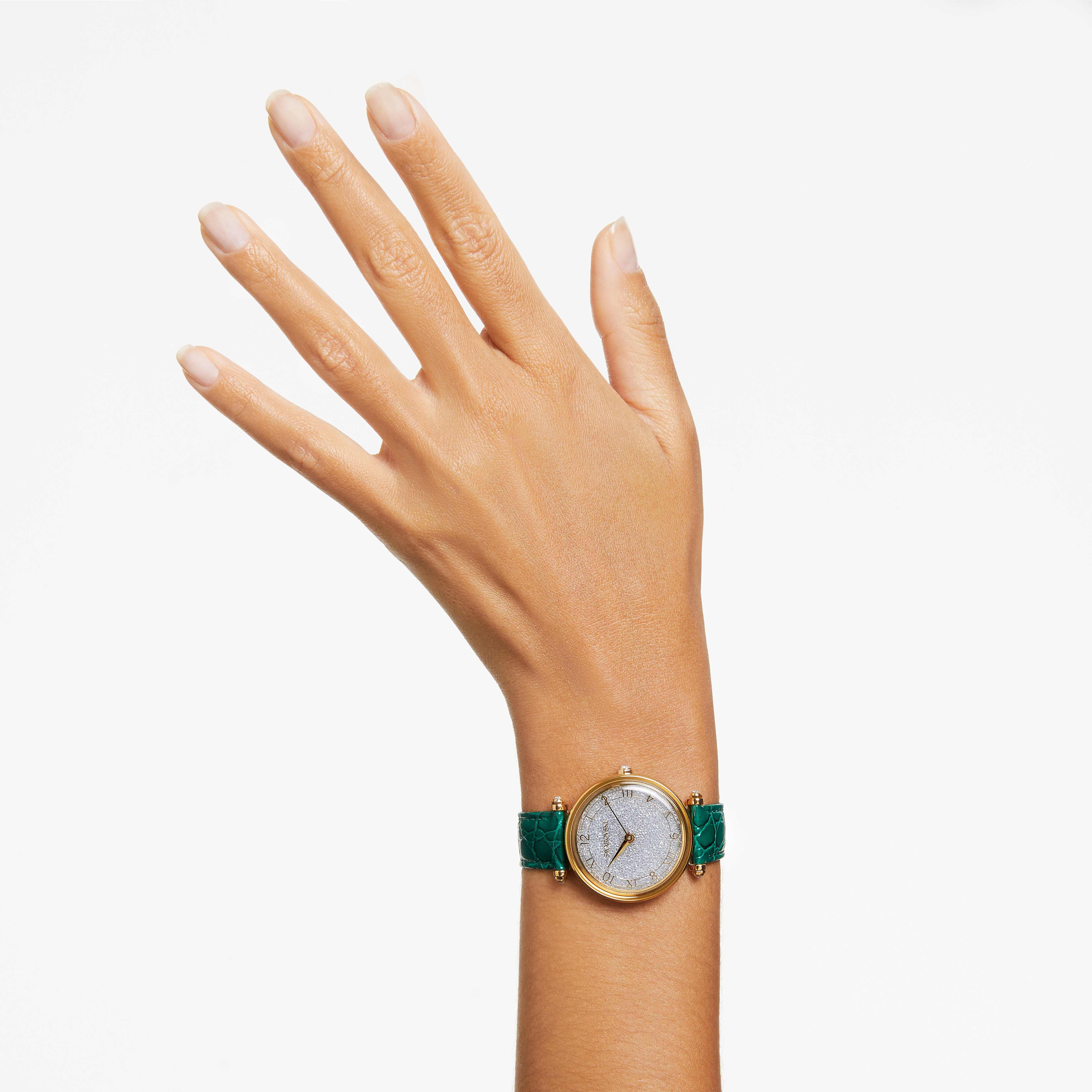 Buy Swarovski Crystalline Wonder watch Swiss Made Leather strap Green Gold tone finish