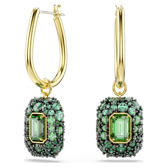 swarovski sublima drop earrings  octagon cut  green  18k gold finish