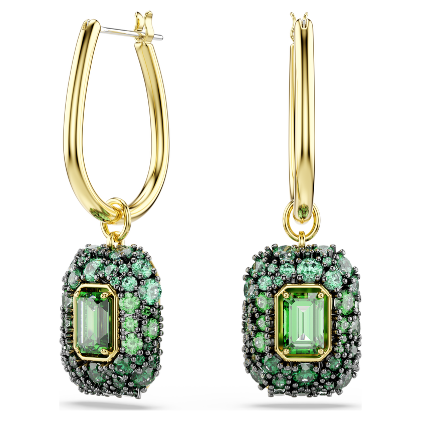 swarovski sublima drop earrings  octagon cut  green  18k gold finish
