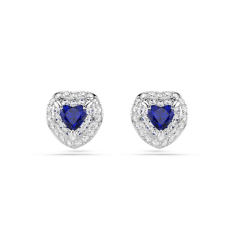 swarovski one stud earrings  heart cut  pav   heart  blue  rhodium plated