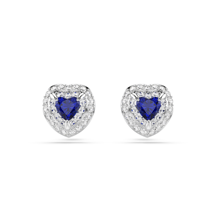 swarovski one stud earrings  heart cut  pav   heart  blue  rhodium plated