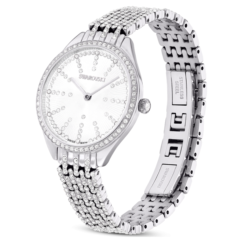 swarovski attract watch  swiss made  full pav    crystal bracelet  silver tone  stainless steel