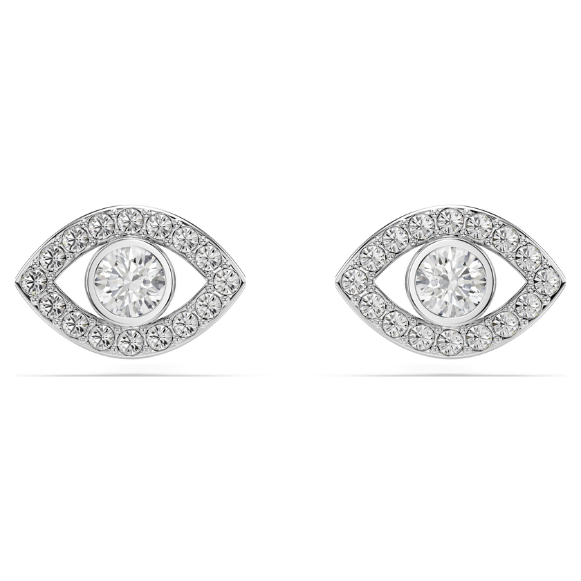 swarovski luckily stud earrings  round cut  pav   eye  white  rhodium plated