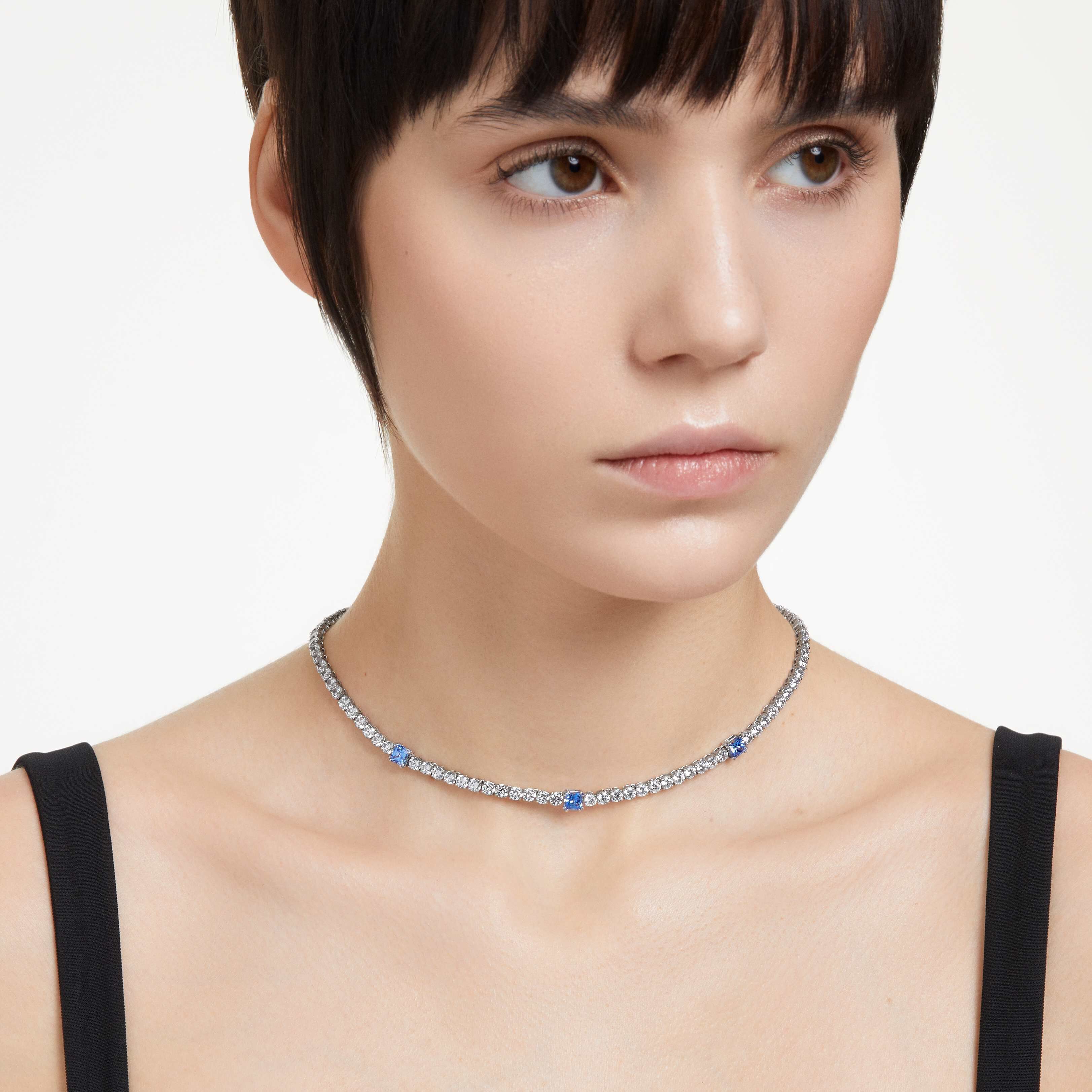 Buy Swarovski Matrix Tennis necklace Mixed cuts Blue Rhodium plated