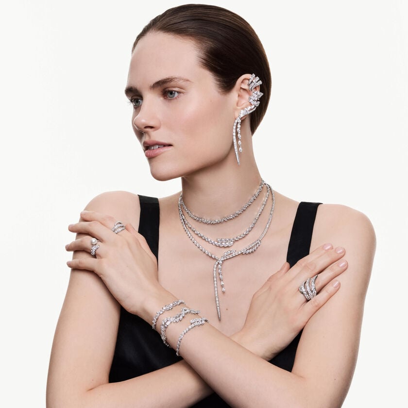 swarovski mesmera y necklace  mixed cuts  white  rhodium plated