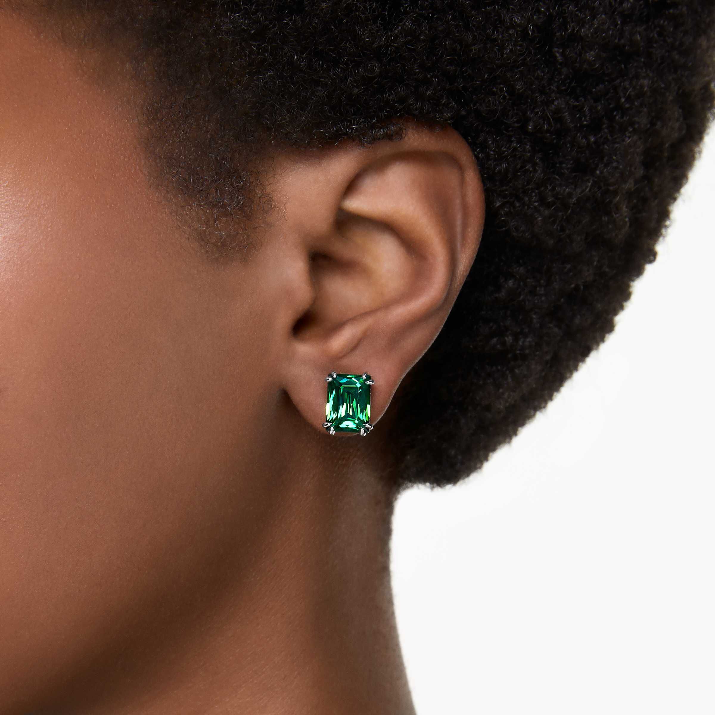 Buy Swarovski Stilla stud earrings Rectangular cut Green Gold tone plated