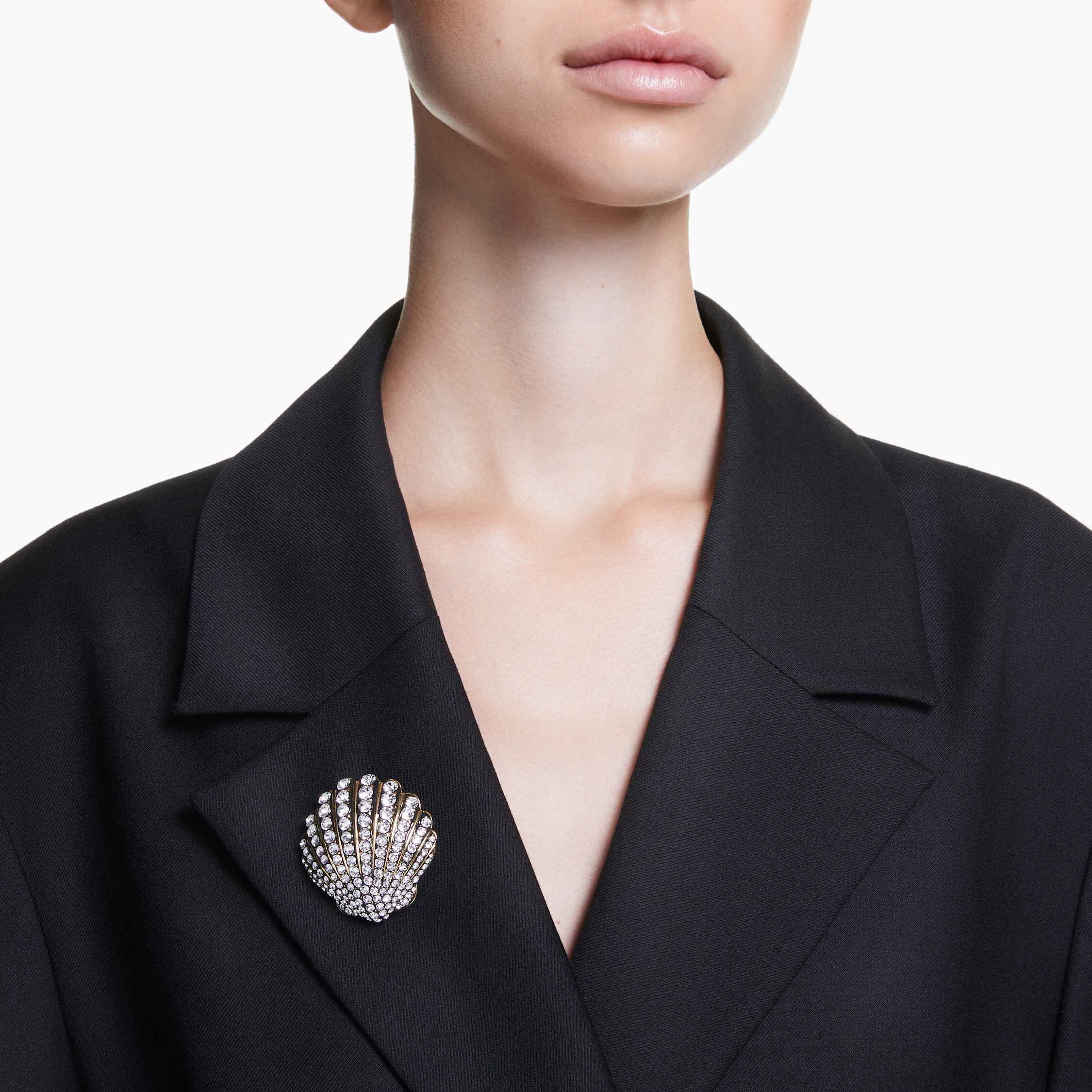 swarovski idyllia brooch  shell  white  gold tone plated