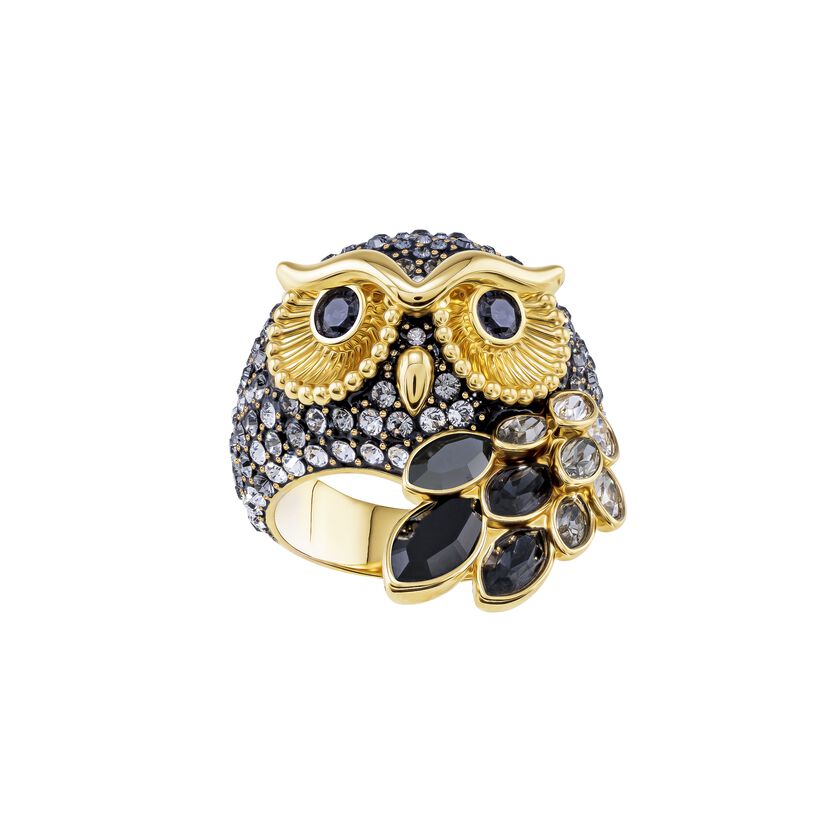 March Owl Motif Ring, Multi-Colored, Gold Plating