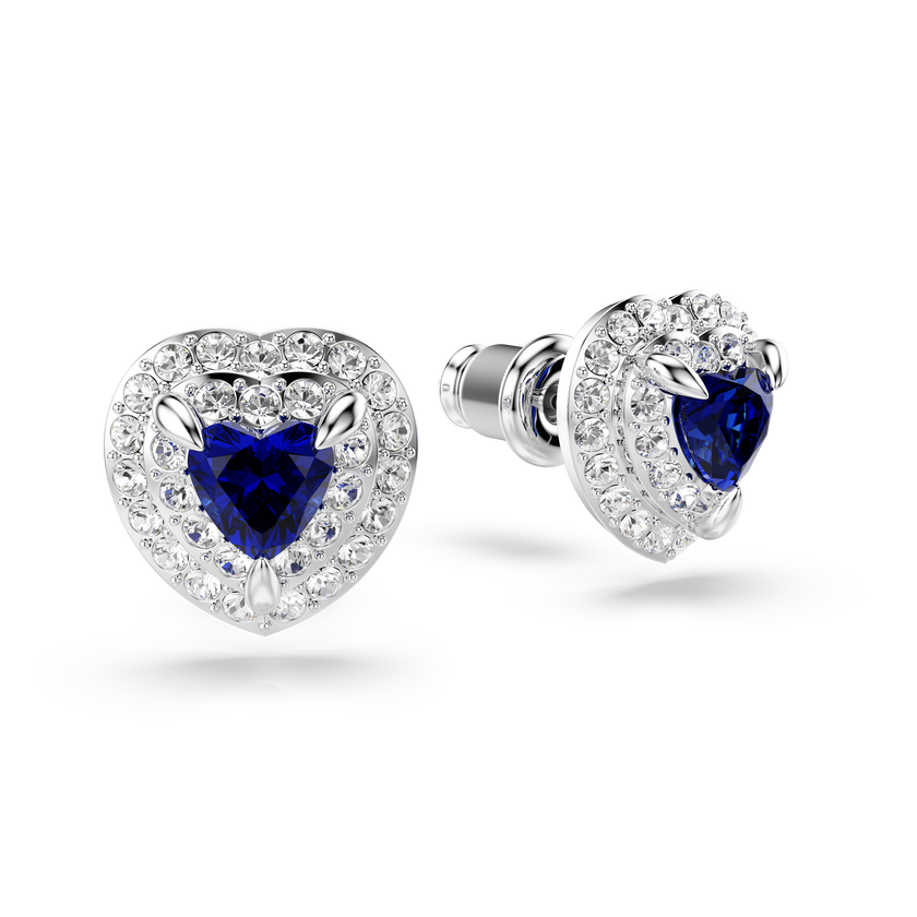 swarovski one stud earrings  heart cut  pav   heart  blue  rhodium plated