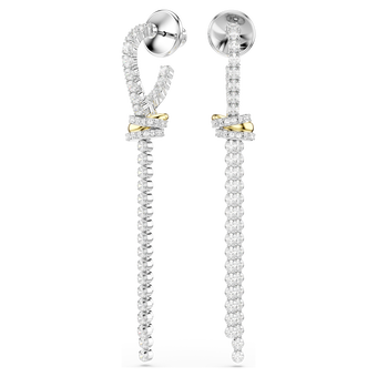 swarovski hyperbola drop earrings  round cut  knot  white  mixed metal finish