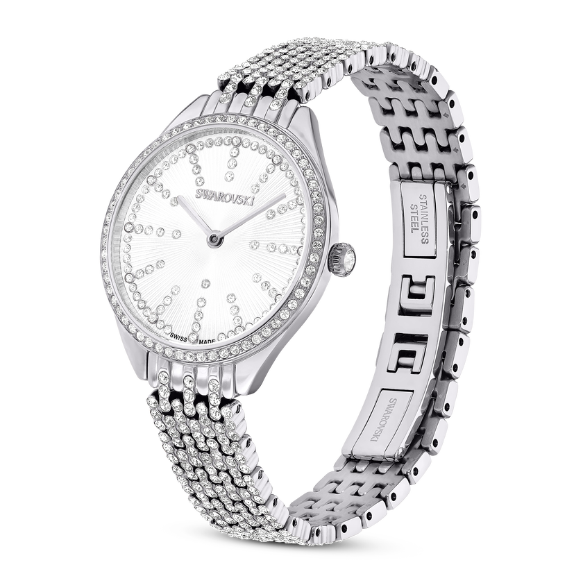 swarovski attract watch  swiss made  metal bracelet  silver tone  stainless steel