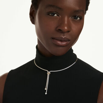 swarovski hyperbola y necklace  round cut  knot  white  mixed metal finish