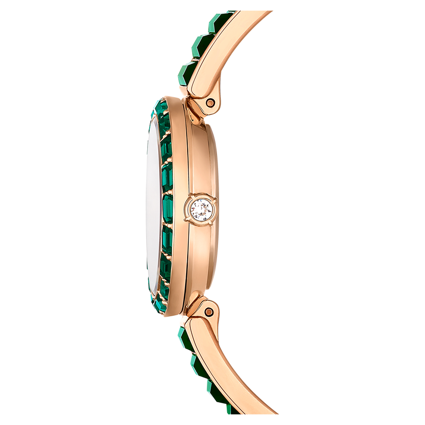 swarovski matrix bangle watch  swiss made  crystal bracelet  green  champagne gold tone finish