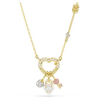 swarovski idyllia pendant  mixed cuts  heart  key  pink  gold tone plated