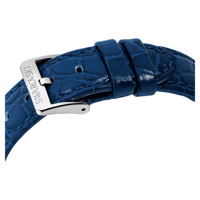 swarovski octea moon watch  swiss made  moon  leather strap  blue  stainless steel