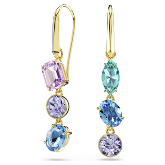 swarovski gema drop earrings  asymmetrical design  mixed cuts  multicolored  gold tone plated