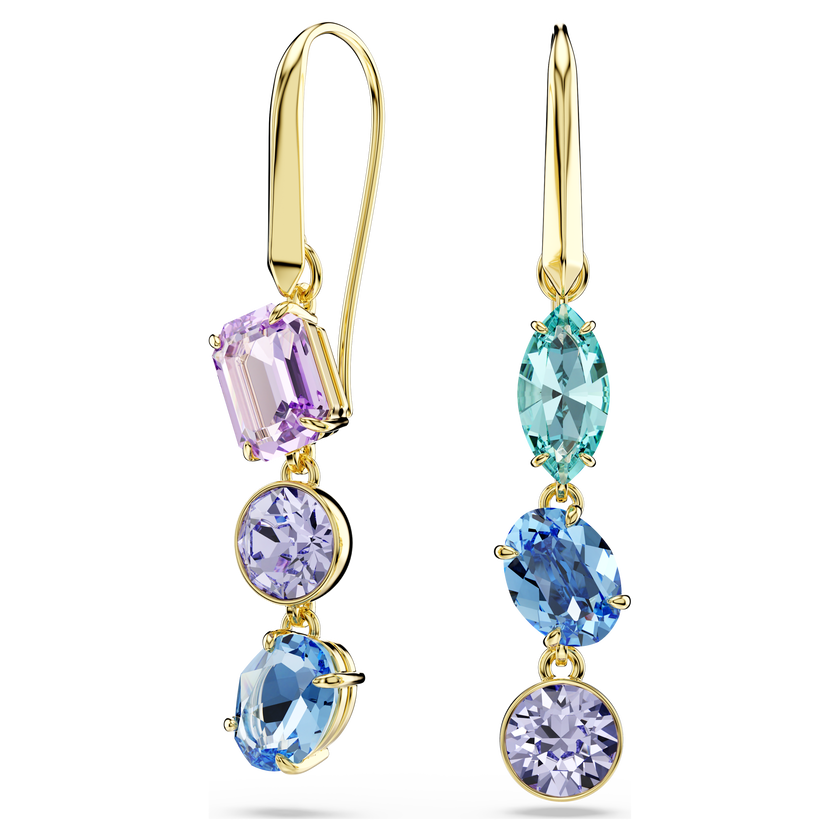 swarovski gema drop earrings  asymmetrical design  mixed cuts  multicolored  gold tone plated