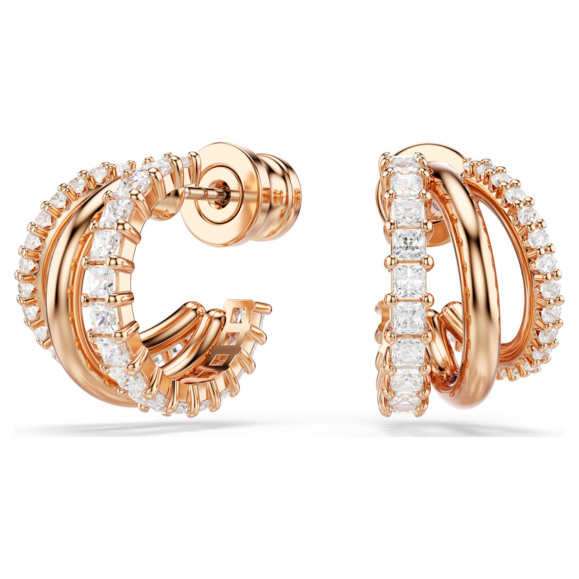 swarovski hyperbola hoop earrings  mixed cuts  mini  white  rose gold tone plated