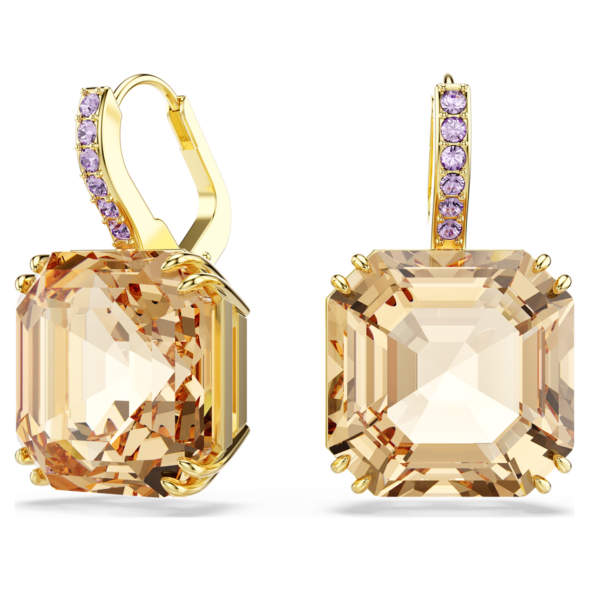 swarovski millenia drop earrings  mixed cuts  caramel  gold tone plated