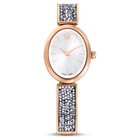 Crystal Rock Oval watch, Swiss Made, Metal bracelet, Silver tone, Rose gold-tone finish