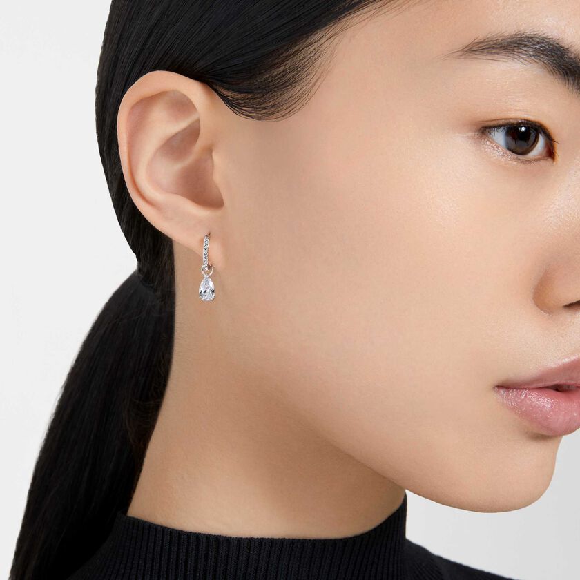 Buy Swarovski Stilla hoop earrings, Pear cut, White, Rhodium plated