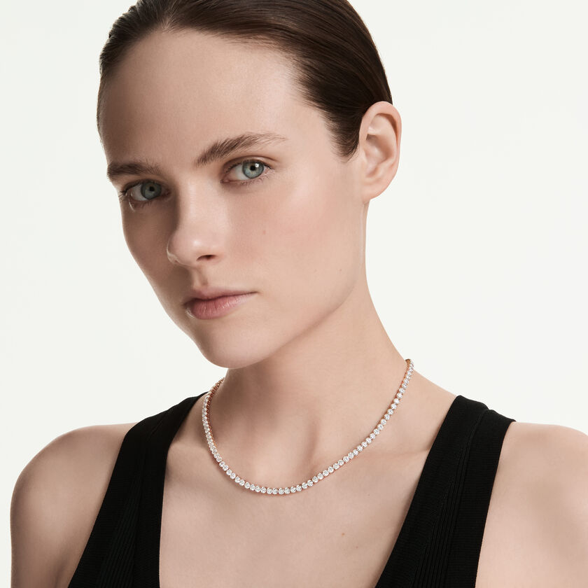 swarovski matrix tennis necklace  round cut  white  18k rose gold finish